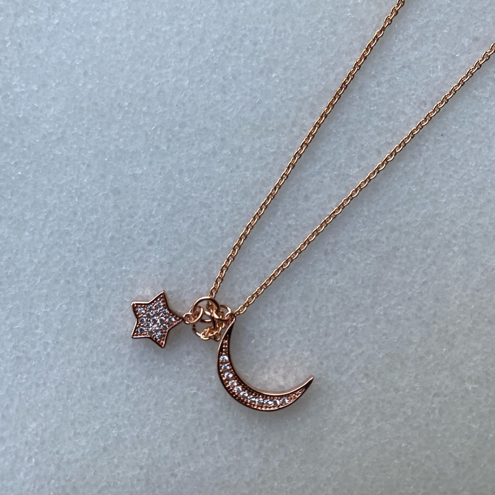 Star and Crescent Moon Rose Gold Pendant Necklace